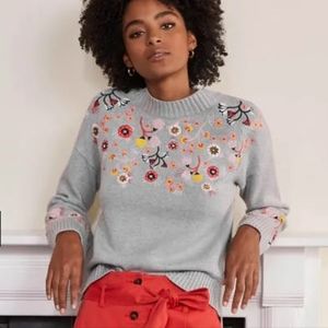 Boden Embroidered Relaxed Sweater US 10, Gray, New with Tags